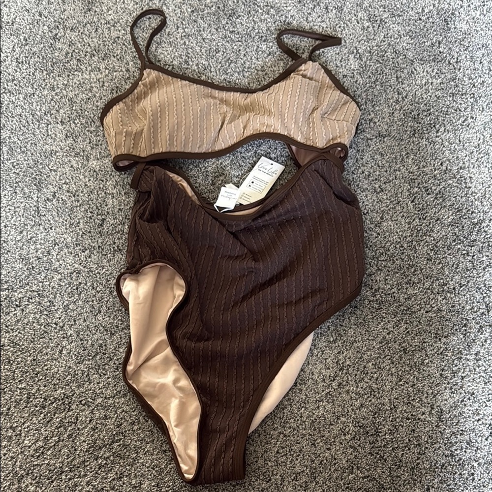 Cupshe Two-Tone Beige and Dark Brown One-Piece Swimsuit